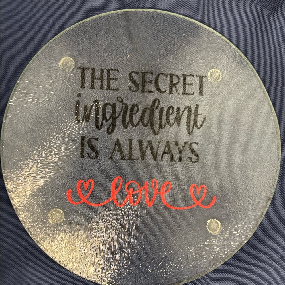 Round Glass Cutting Board with Love Quote